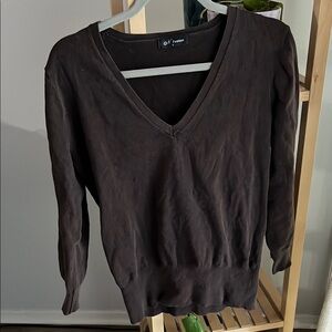 V-Neck Chocolate Sweater with Flattering Cinch Waist and Sleeve